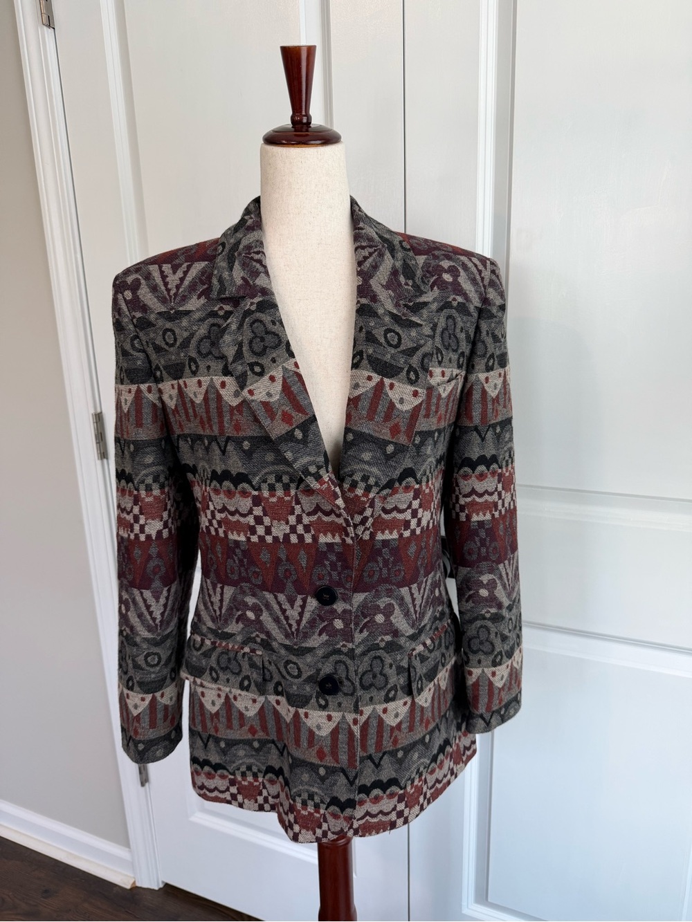 Vintage Missoni Donna GMF Wool Jacquard Blazer Geometric Tapestry Jacket Sz 10
